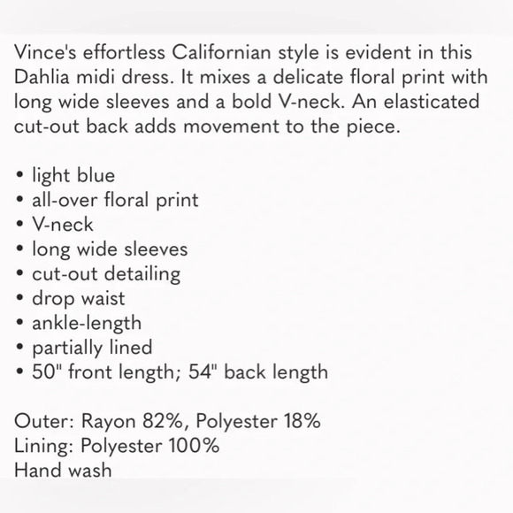 NWT VINCE Dahlia Long Sleeve Double V Neck Dress - Picture 5 of 5